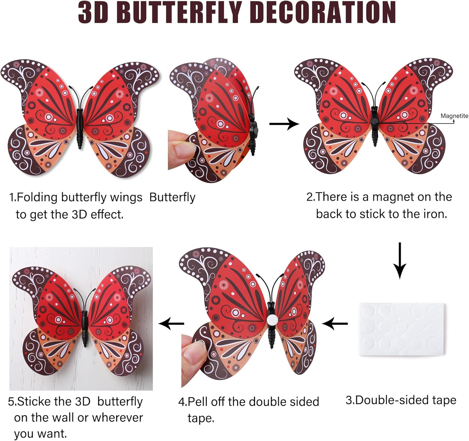 LiveGallery 72 PCS Chinese Style Removable 3D DIY Beautiful Butterfly Wall Decals Colorful Butterflies Art Decor Wall Stickers Murals for Kids Baby Boy Girls Bedroom Classroom Offices (Chinese Style)