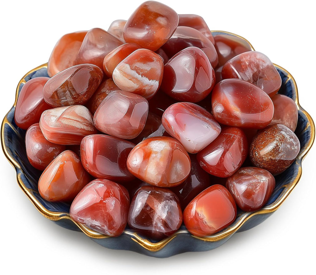 Polished Stone Set Carnelian Crystals, 0.8" Handpicked Tumbled Gemstones Rocks, Pebbles for Reiki, Chakra, Healing, Home Decor