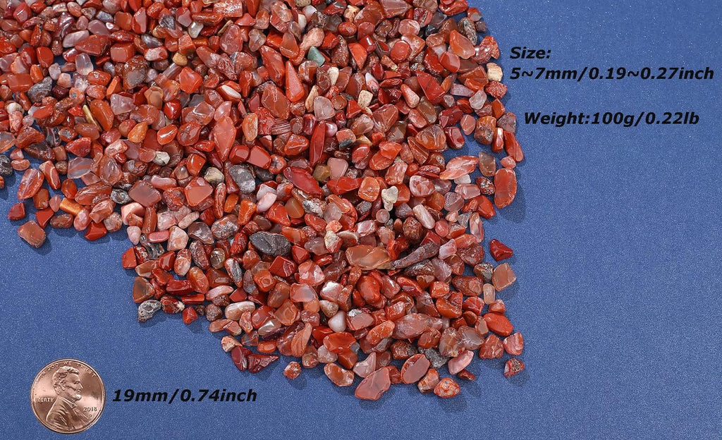 LAIDANLA Red Agate Crushed Stone Crystal Chips Bulk Natural Gemstones Healing Reiki Crystals Mini Quartz Vase Filler Aquarium Gravel 100g
