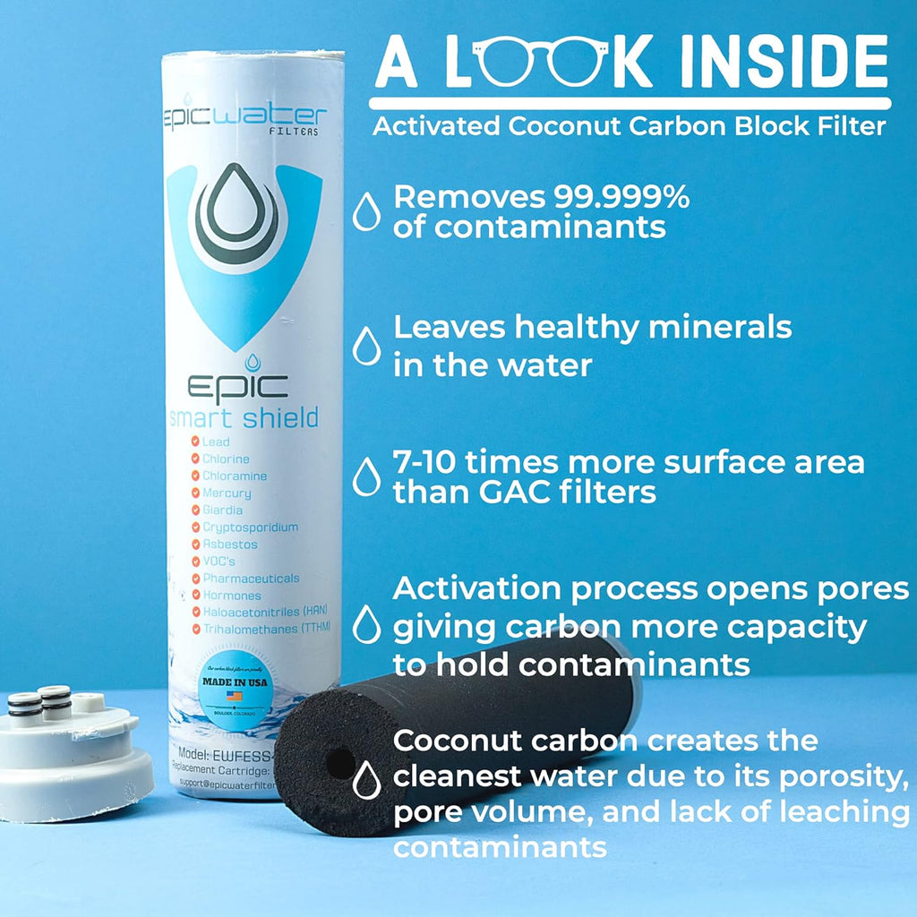 Epic Water Filters Smart Shield. Under Sink Water Filter, Inline NSF 53 Water Filter. Direct Connect DIY Install for Under Sink. Tap Water Filtration System. No Water Wasted