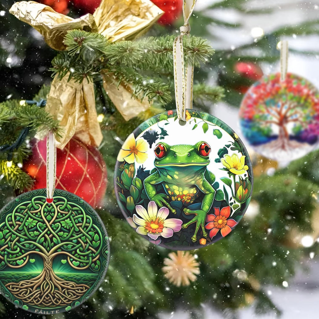 Frog 2025 Ornaments for Christmas - Round Ceramic Holiday Decor - Beautiful Gift Christmas Tree Decoration