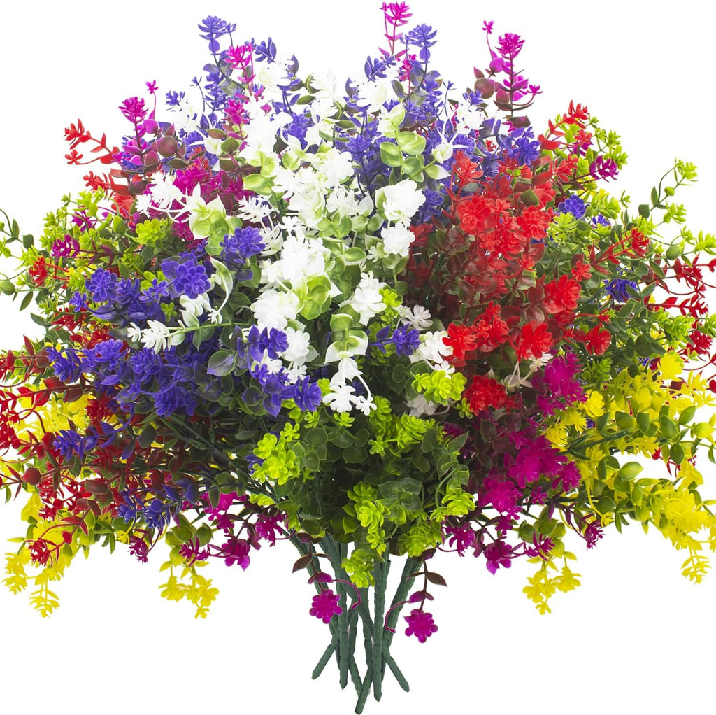 Artificial Flowers, 12 Bundles Outdoor Fake Flowers for Decoration UV Resistant Faux Plastic Plants Garden Porch Window Box Décor