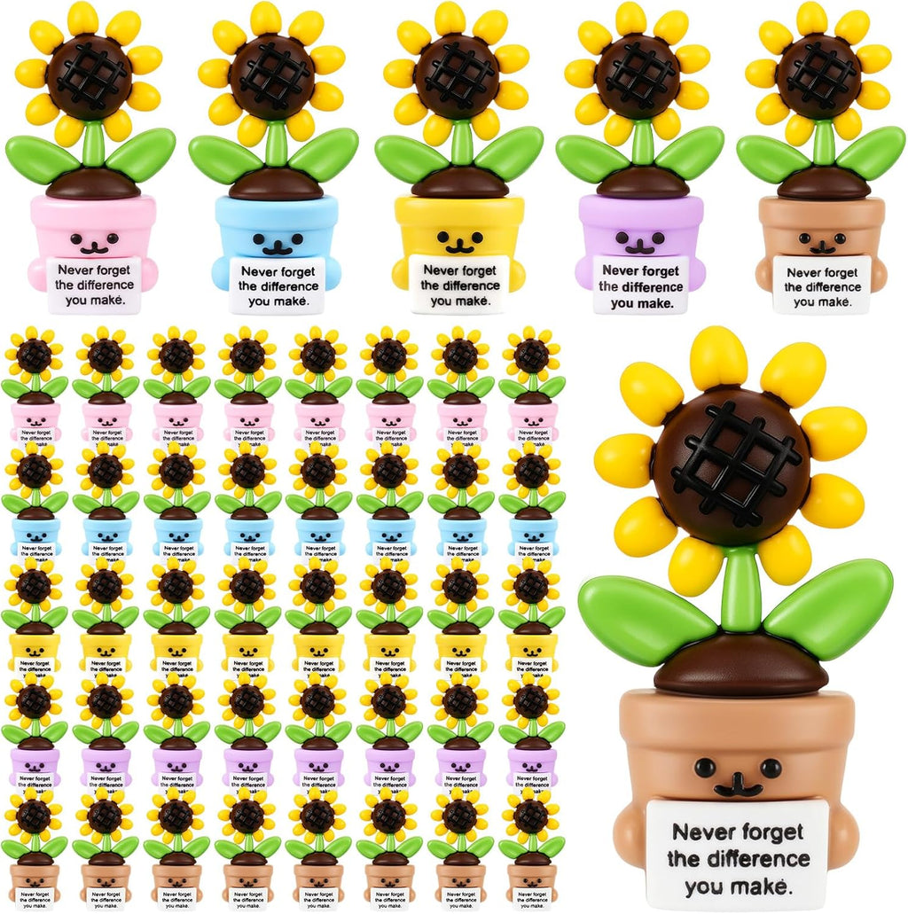 Gejoy 50 Pcs Mini Rubber Sunflower Toys Positive Gifts Colorful Sunflower Figures Decorations and Encouragement Birthday Motivational Gifts for Colleague Staff Teacher