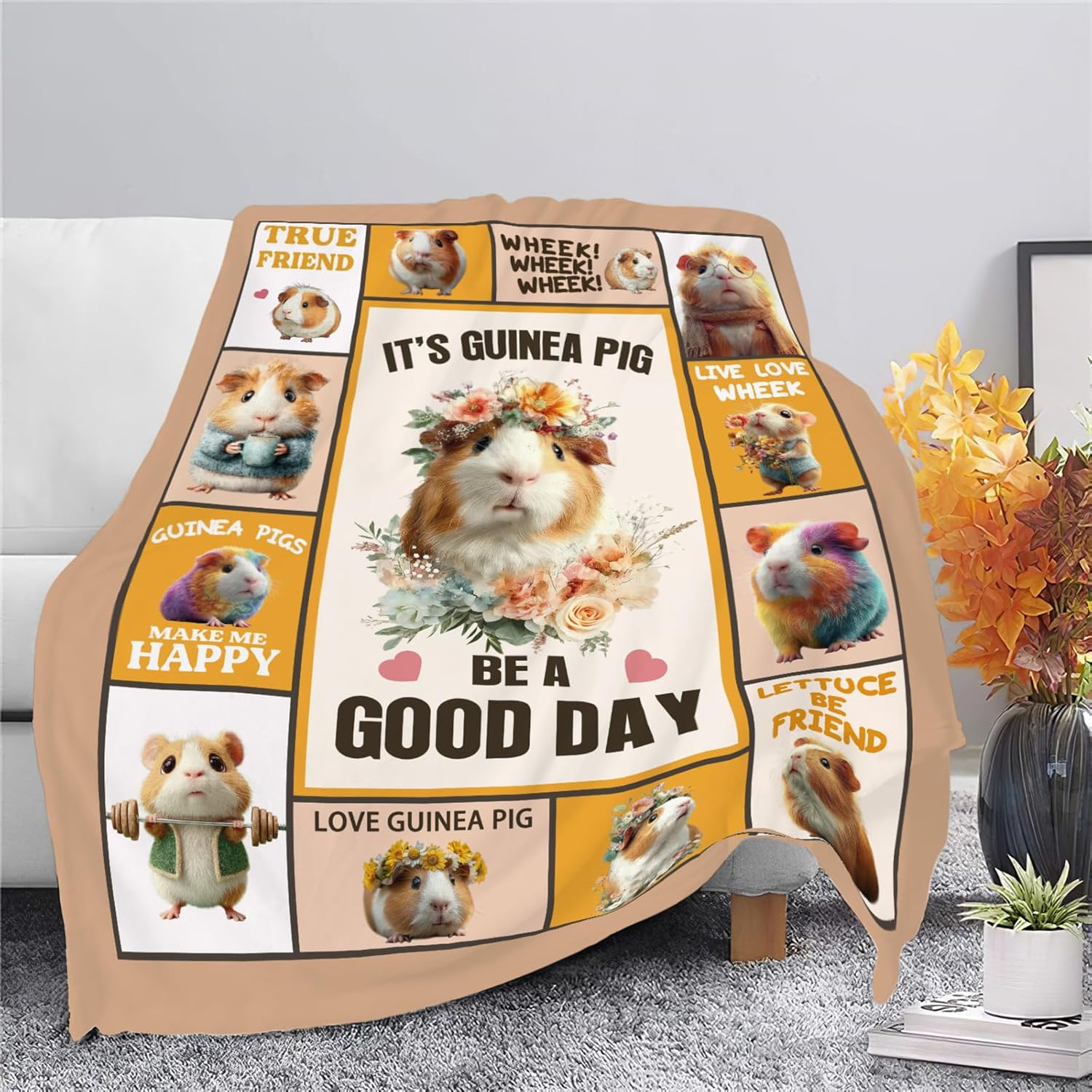 Guinea Pig Throw Blanket Guinea Pig Stuff Gifts for Kids Girls Boys Adults Women Men Soft Cozy Warm Plush Fluffy Fuzzy Fleece Blanket Decor 40''X50''