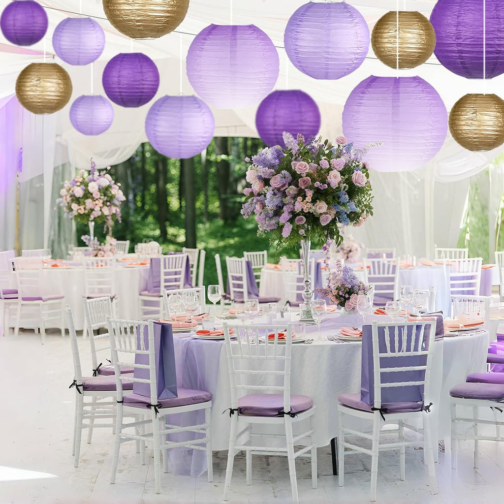Paper Lanterns Decorative, Gradient Purple Round Hanging Paper Lantern Decorations for Purple Birthday Decorations Bachelorette Gender Neutral Baby Shower, 15Pcs