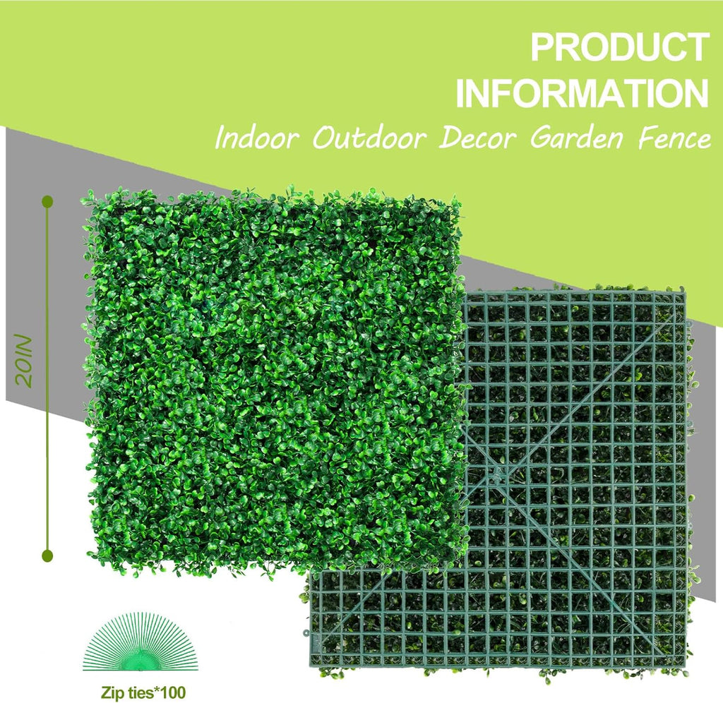 AOKIE 20"X20" Artificial Grass Wall, 24Pcs Boxwood Hedge Wall Panels UV-Anti Grass Backdrop Wall Decor, Greenery Privacy Hedge Screen for Indoor Outdoor Patio Balcony, Party Garden Fence Decor