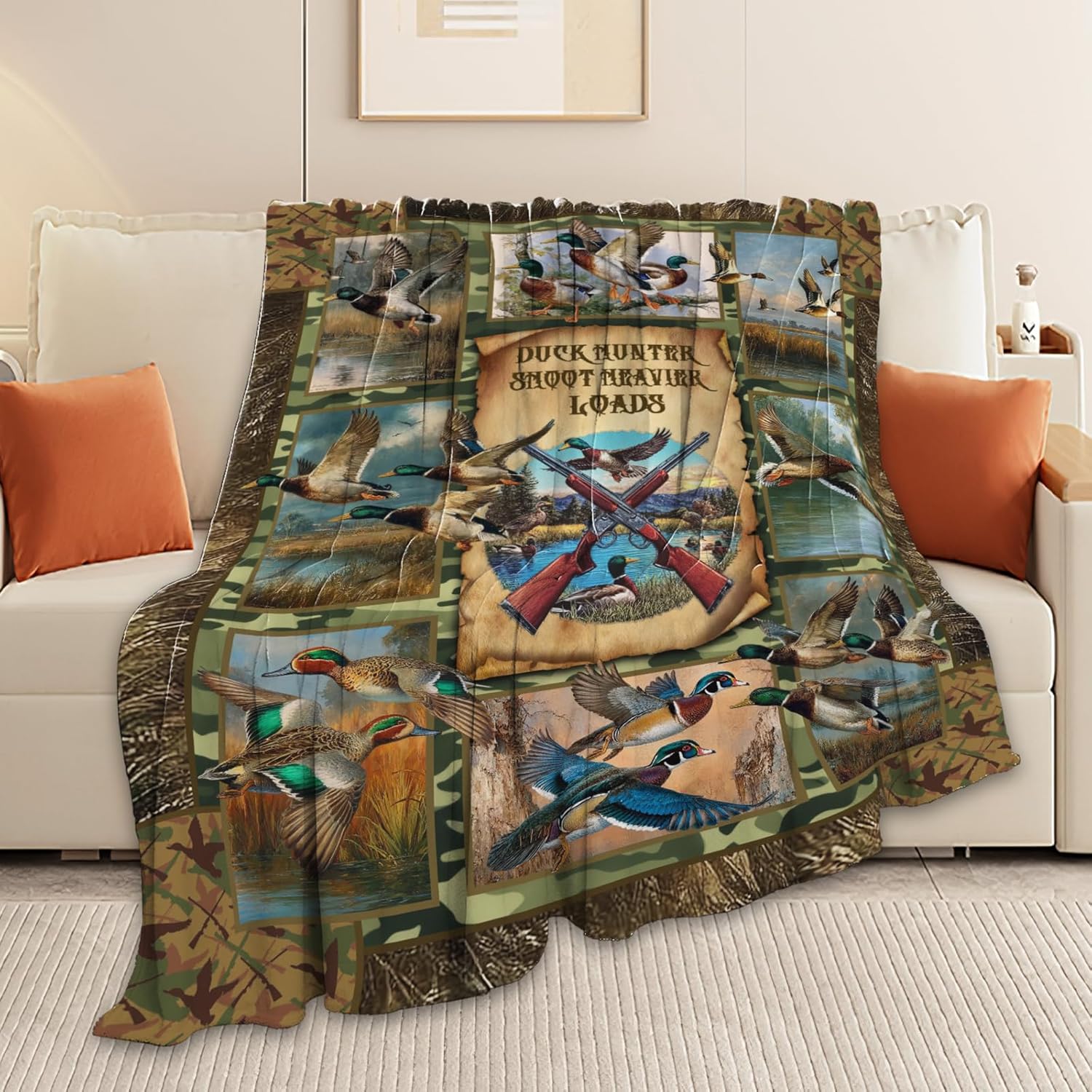 Duck Throw Blanket Hunting Mallard Duck Stuff Gifts for Kids Girls Boys Adults Women Men Soft Cozy Warm Plush Fluffy Fuzzy Fleece Blanket Decor 50''X60''