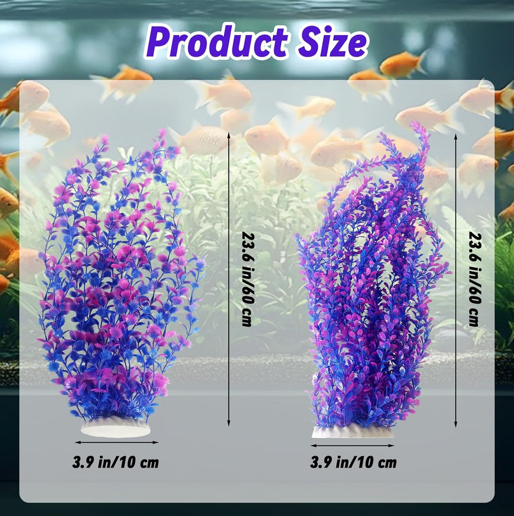 kathson Extra Large Tall Aquarium Plants,23 Inches Realistic Tall Fish Tank Plant Decorations Plastic Fish Tank Plants Artificial Aquarium Plants Purple Water Plant Decor(Purple)