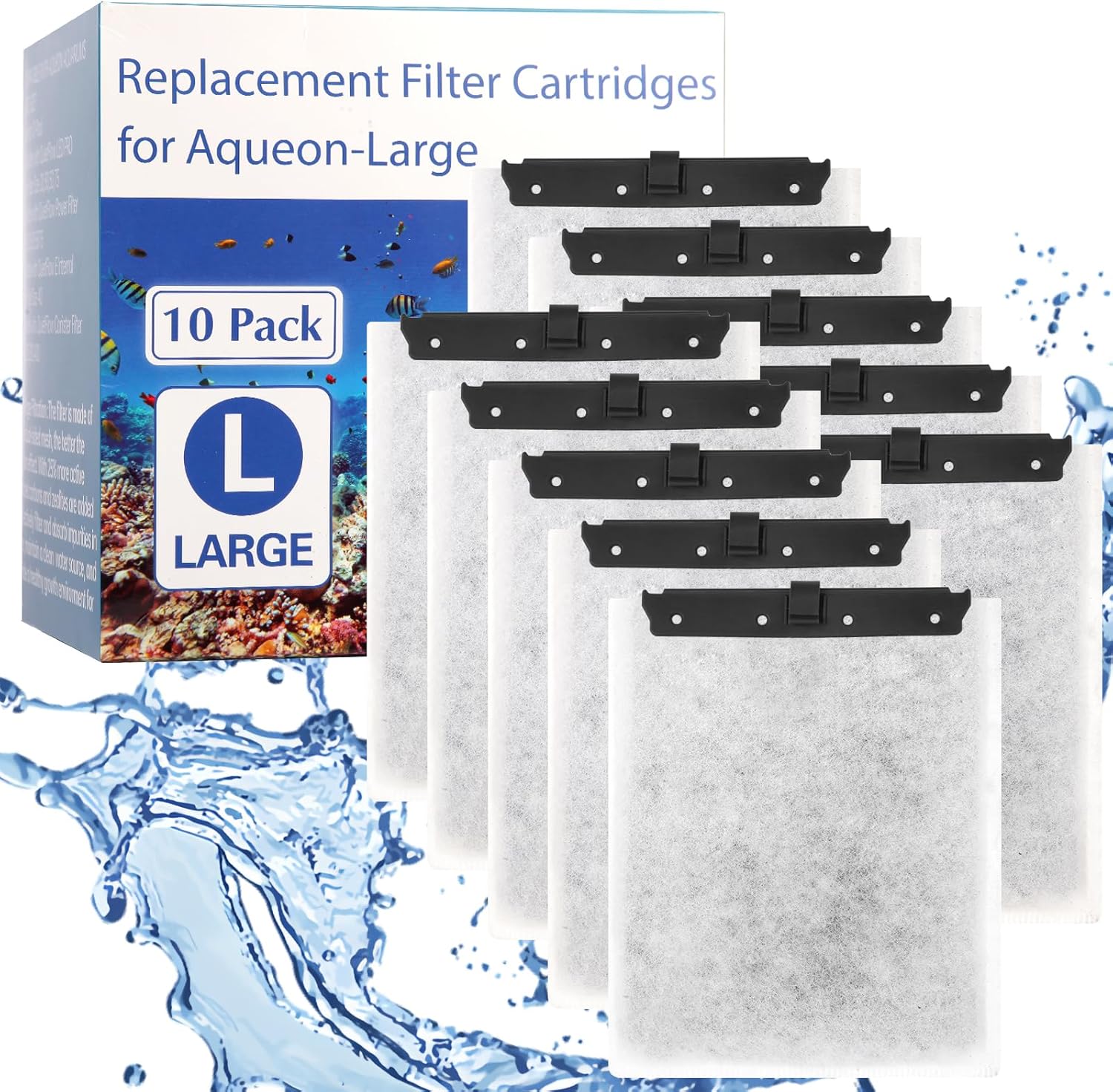 10 Pack Large Replacement Filters Cartridges Compatible with Aqueon QuietFlow Power Filter Size 20,30,50,55/75 or LED PRO Power Filter Size 20,30,50,75