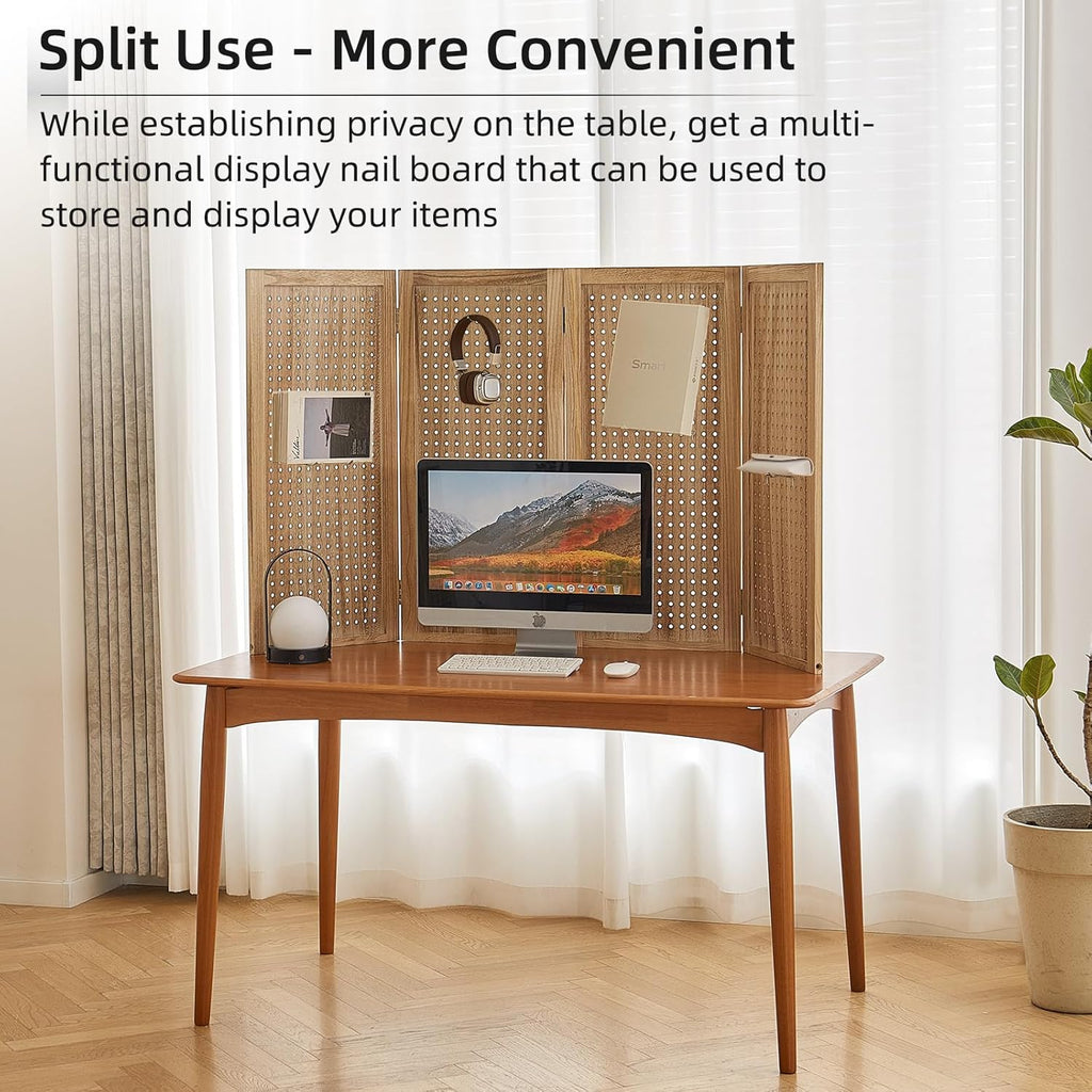 5.6Ft Wood PegBoard Room Divider 4 Panel Detachable Folding Privacy Screen Pegboard Display 33.5" 2in1 Standalone Portable Wall Divider Room Partition for Jewelry, Craft Show, Bedroom-Natural