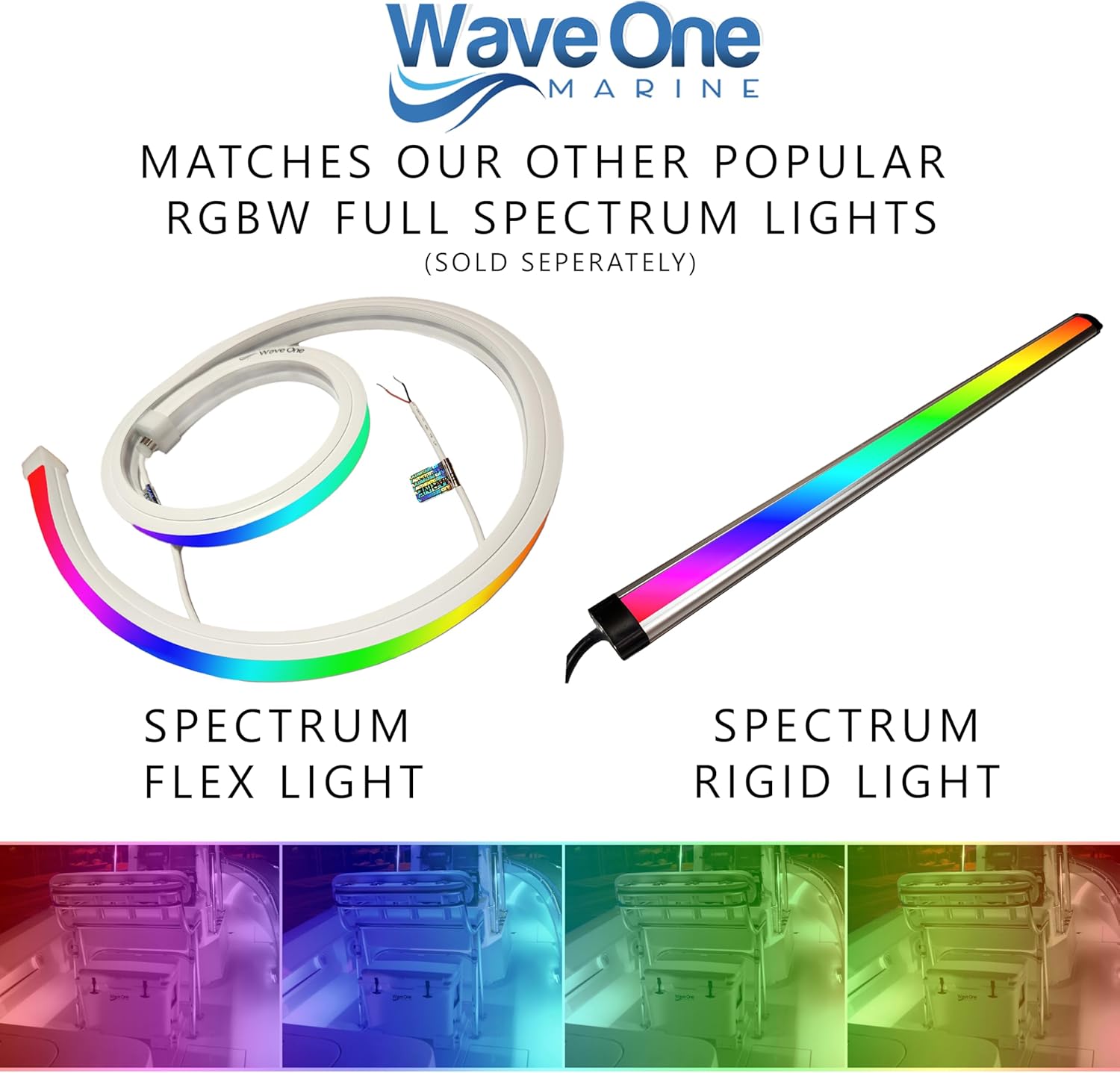 Wave One Marine Spectrum RGBW Rigid Light | Internal Driver LED Waterproof Boat Accent Courtesy Light 12V Volt RV | Multi Color Two Wire Switch Control | Gunnel Deck Pontoon Strip | IP67 (10")