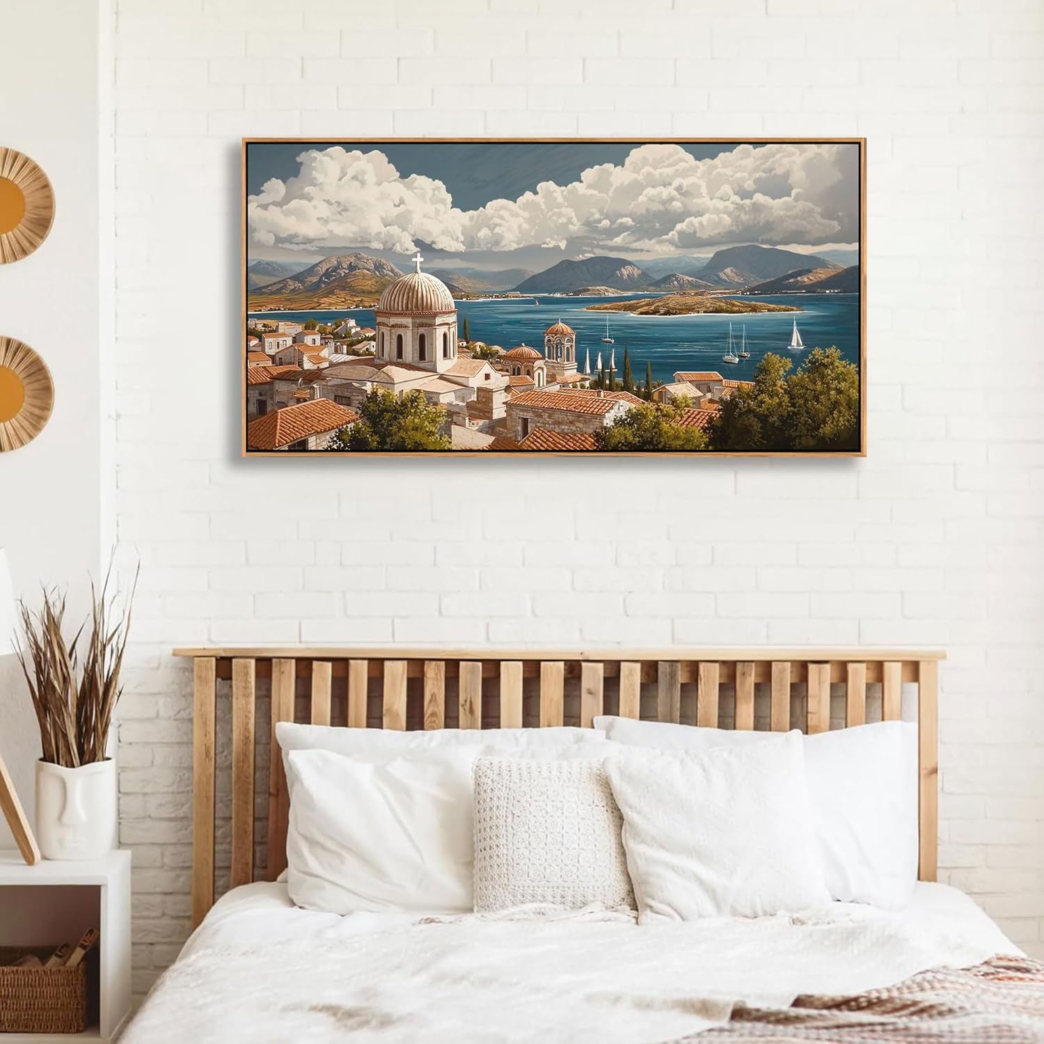 YDYSUNE Coastal Wall Art - Framed Ocean Wall Decor for Living Room Decoration, Retro Mediterranean Large Canvas Wall Art for Bedroom,Office artwork Coast Decor Picture Size 20x40 Inches