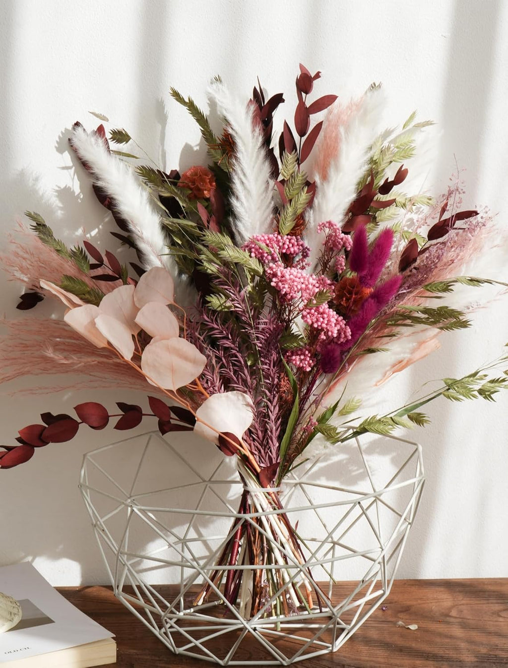 Natural Dried Flower Bouquet - Boho Pampas Grass Decor, Chic Flower Arrangements for Moody Office & Bedroom Decor, DIY Home Vase Filler, Farmhouse Floral, Fall Wedding Bouquet