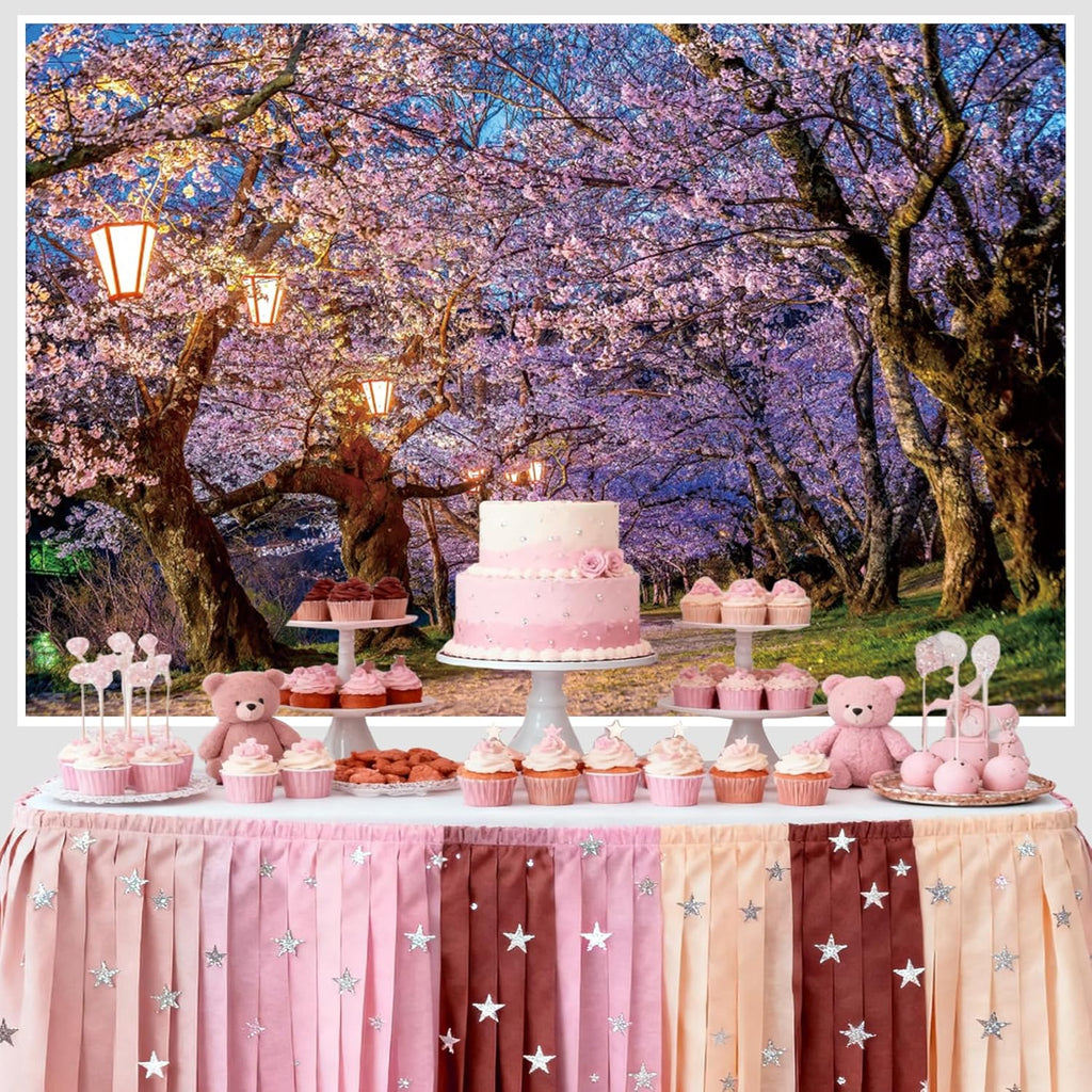 AOFOTO Pink Cherry Blossom Forest Photo Backdrop Spring Outdoor Parks Flower Photography Background Wedding Bridal Shower Reception Decor Banner Adults Kids Portrait Studio Photo Props 9x6ft