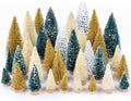 DearHouse 33PCS Artificial Mini Christmas Trees, Mini Pine Tree Sisal Trees with Wood Base Bottle Brush Trees for Christmas Table Top Decor Winter Crafts Ornaments