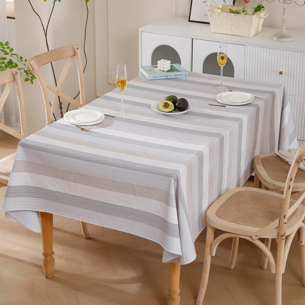 Walrus Heavy Duty Vinyl Tablecloth with Flannel Backing Waterproof Oil-Proof Plastic Table Cloth Stain-Resistant Wipeable Rectangle or Square Table Cover for Indoor and Outdoor (Line,60x84 Inch)