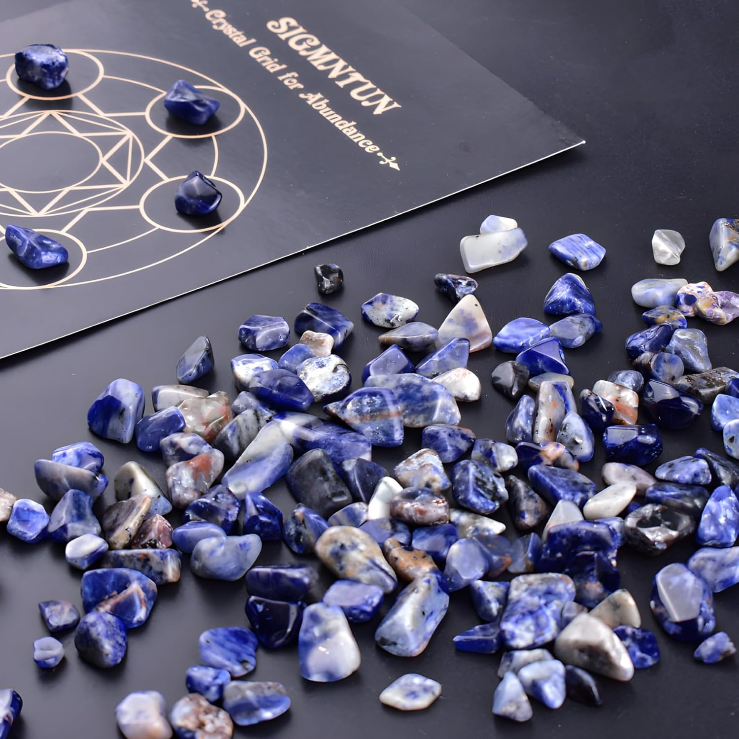 Polished Sodalite Crystal Chips 200 Pcs - 0.3" 10 oz Tumbled Stone Chips Crushed Sea Glass Stones Healing Reiki Crystal Jewelry Making Home Decoration