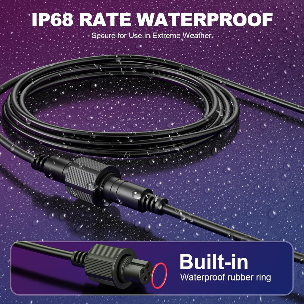 Outdoor 10FT Flood Lights Extension Cord，4Pin Waterproof Connector，Extend Your for Go-vee Outdoor Flood Lights 2 H7058 H7057 - Weatherproof
