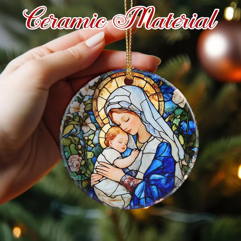 Christmas Ornaments, 2.8 Inch Ceramic Religious Ornament, Christmas Tree Ornaments, Xmas Decorations, Holiday Decorations, Christian Gifts, Religious Gift, Holiday Party Gifts, and Xmas Gift Ideas