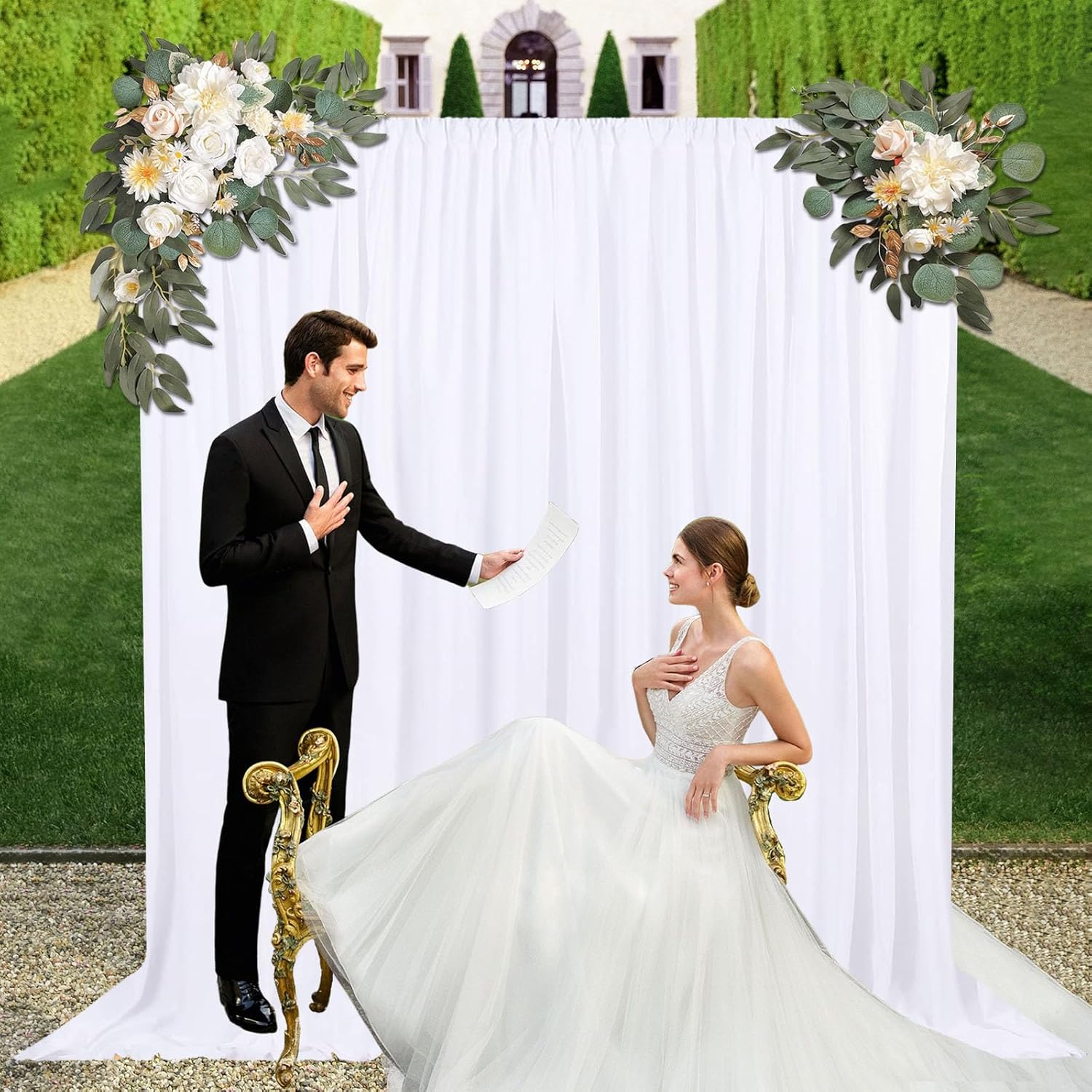 10ft x 10ft White Backdrop Curtains for Parties, Fabric Satin Background Curtain with Rod Pockets for Weddings, Birthday, Baby Shower, Photography, Graduation Party Backdrop Drapes, 2 Panels