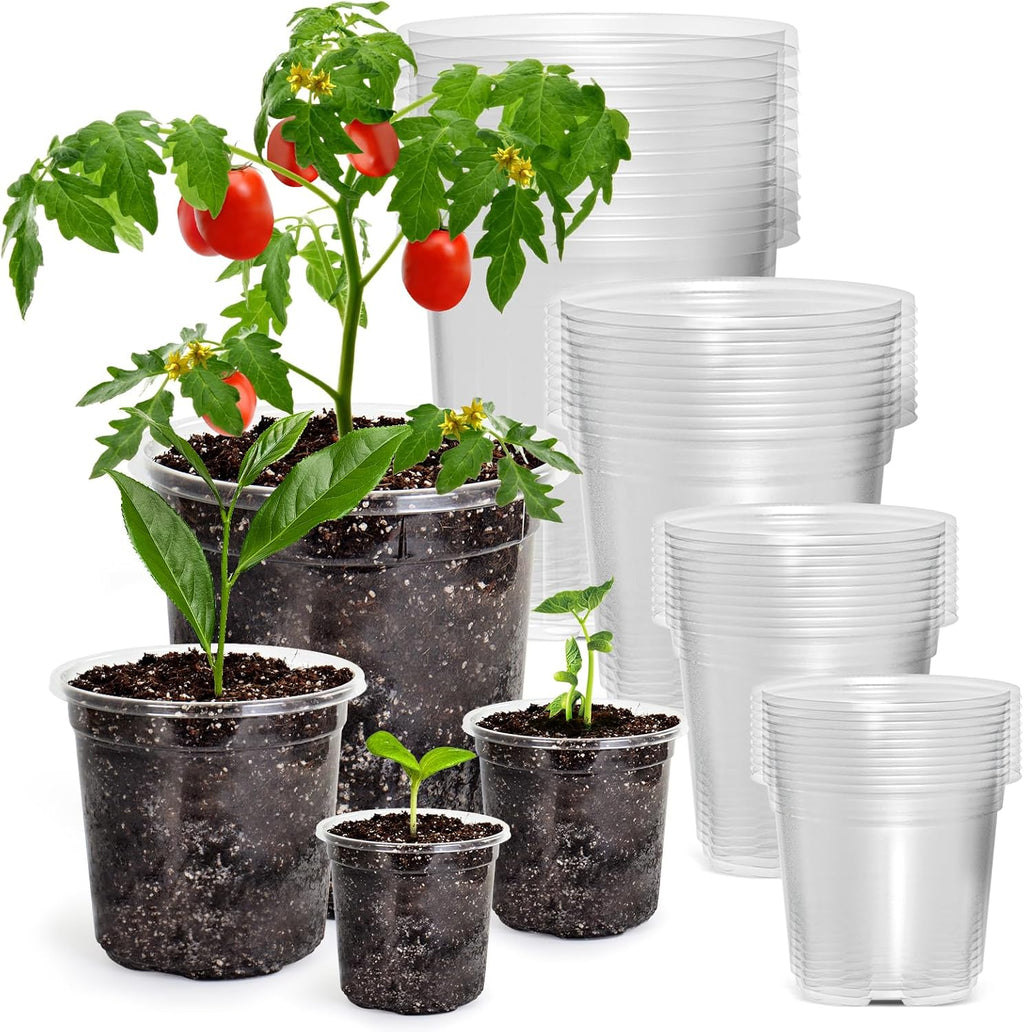 36 Packs 6.7/5/4/3.5 Inch Reinforced Clear Nursery Pots with Drainage Hole, Transparent Variety Pack Plastic Plant Pot Seedling Planter for Vegetable Propagation, Root Cutting, Seed Starting