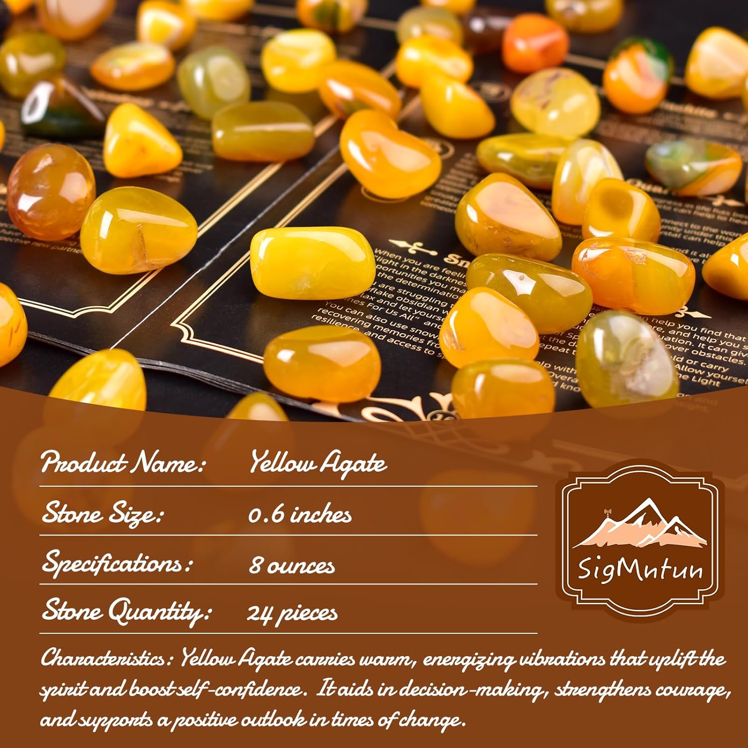 Yellow Agate Healing Crystal Stone Set - 24 Pieces, 0.6" Natural & Polished Stones for Healing, Meditation, Reiki, Chakra, Crafting & Decoration