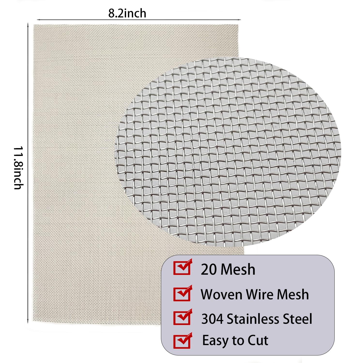304 Stainless Steel Mesh Screen 20 Mesh Woven Wire Screen for Window Screen,Filter Mesh, Air Vent, DIY Projects, Cage, Garden, Roof Project (4PACK, 8.2"x11.8")