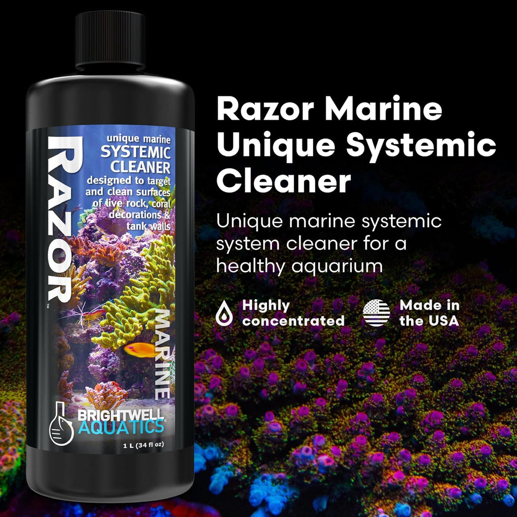 Brightwell Aquatics - Razor Marine - Unique Systemic Fish Tank Cleaner for Marine Aquariums - Aquarium Water Treatments, 33.8 fl oz
