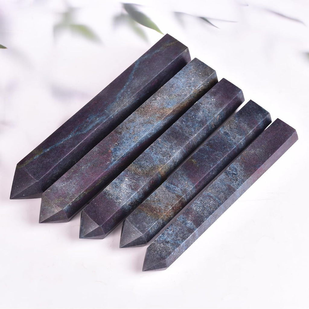 JIC Gem Extra Large Blue Green Ruby Zoisite Quartz Crystal Obelisk Tower 6 Faceted Healing Crystal Wand Reiki Chakra Meditation Therapy Decor Crystal Gift 3.0-3.5 Lbs