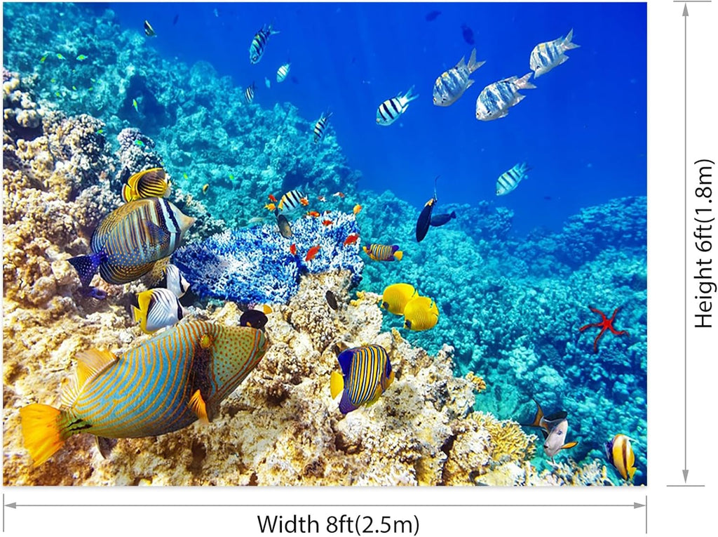 AOFOTO 8x6ft Coral and Tropical Fish in The Sea Backdrop Underwater Seascape Photography Background Marin Aquarium Ocean Diving Atoll Reef Summer Holiday Travel Photo Studio Props Vinyl Wallpaper