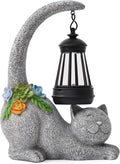 Garden Cute Cat Gnome Statue Decorations - Solar Resin Cat wtih Solar Garden Lights Outdoor Decorations Waterproof for Patio,Yard,Lawn,