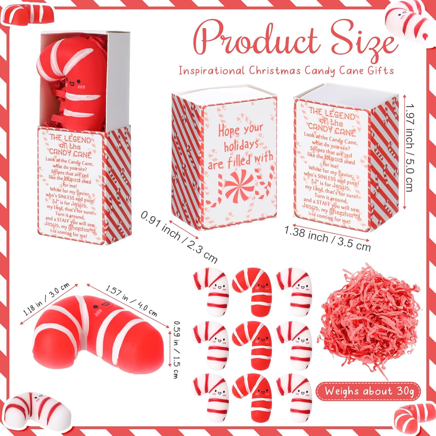 Wettarn 12 Sets Christmas Jesus Gifts Candy Cane Stress Balls with Christian Story Boxes Religious Party Favors for Church Office Sunday School Rewards Stocking Stuffers