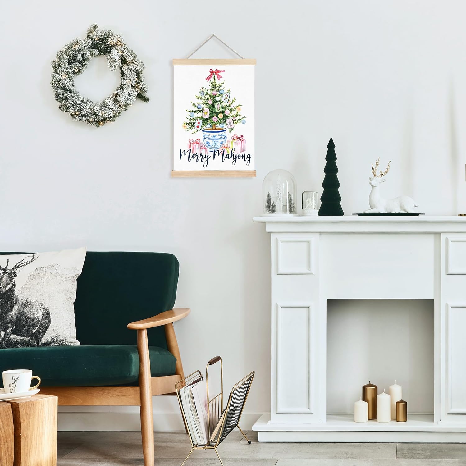 FDHSPAAM Chinoiserie Christmas Mahjong Tree Wall Art Decor, Gifts for Mahjong Players Lovers, Preppy Grandmillennial Christmas Tree Wall Art Posters for Home Bedroom Living Room, 12x16 Inch