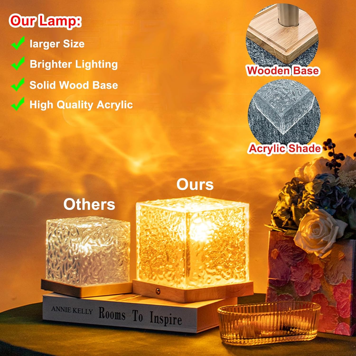 Aurora Ocean Wave Lights Projector Rechargeable, Touch Cube Color Changing Light with 16 Colors 4 Modes Dimmable Cordless Mood Lamp for Shower, Northern Light for Bedroom Bathroom, with Remote (Large)