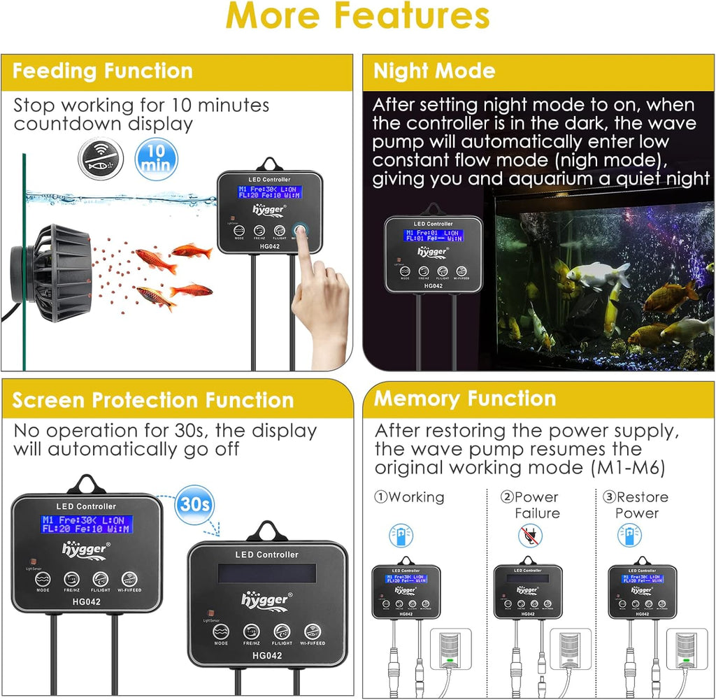 hygger 2114 GPH Aquarium Inverter Wavemaker Pump with LED Controller, DC 24V 10W Ultra-quiet Submersible Power Head with Magnetic Base, Circulation Pump for 30-75 Gal Freshwater Saltwater Tank