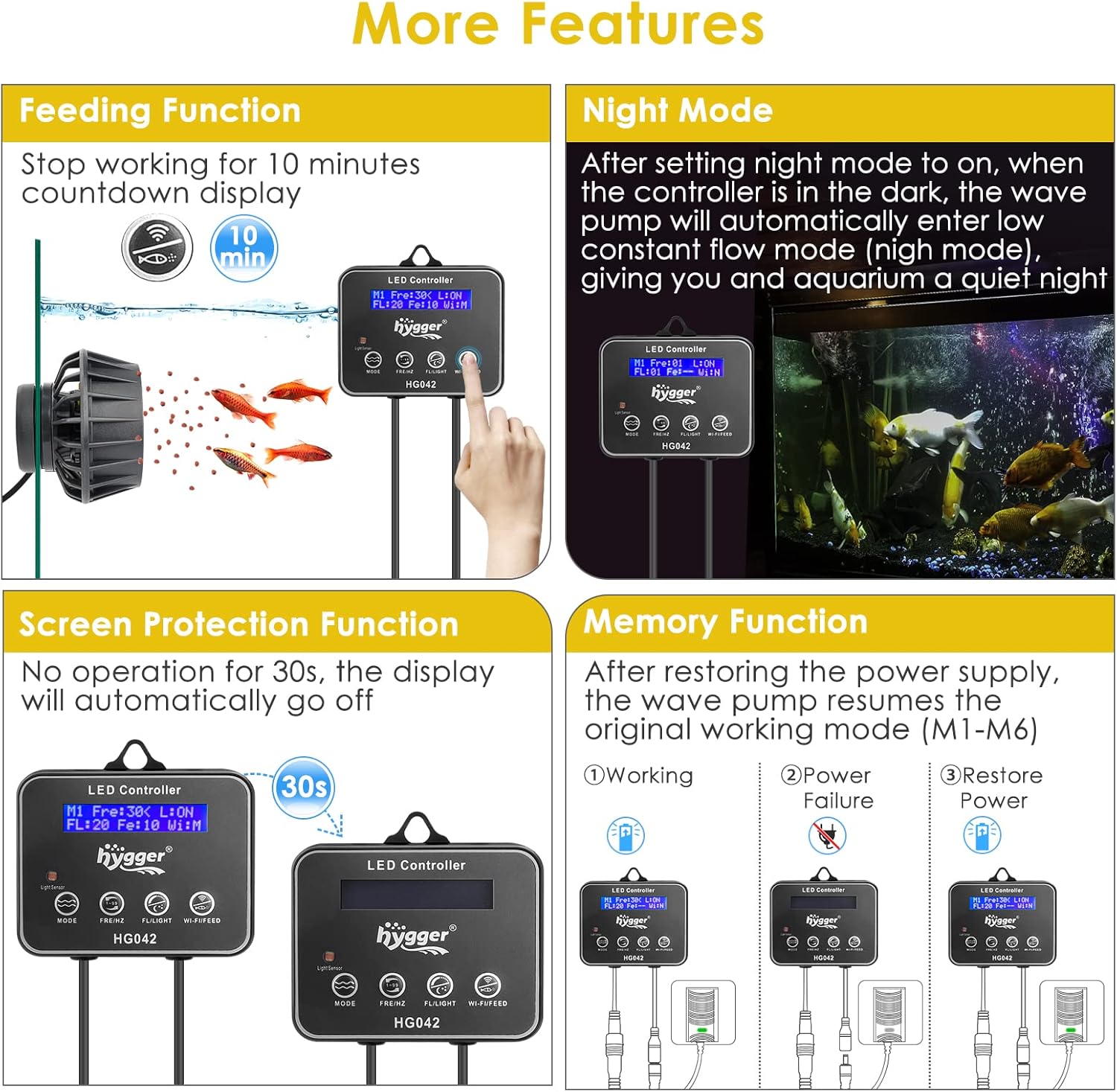 hygger 2114 GPH Aquarium Inverter Wavemaker Pump with LED Controller, DC 24V 10W Ultra-quiet Submersible Power Head with Magnetic Base, Circulation Pump for 30-75 Gal Freshwater Saltwater Tank