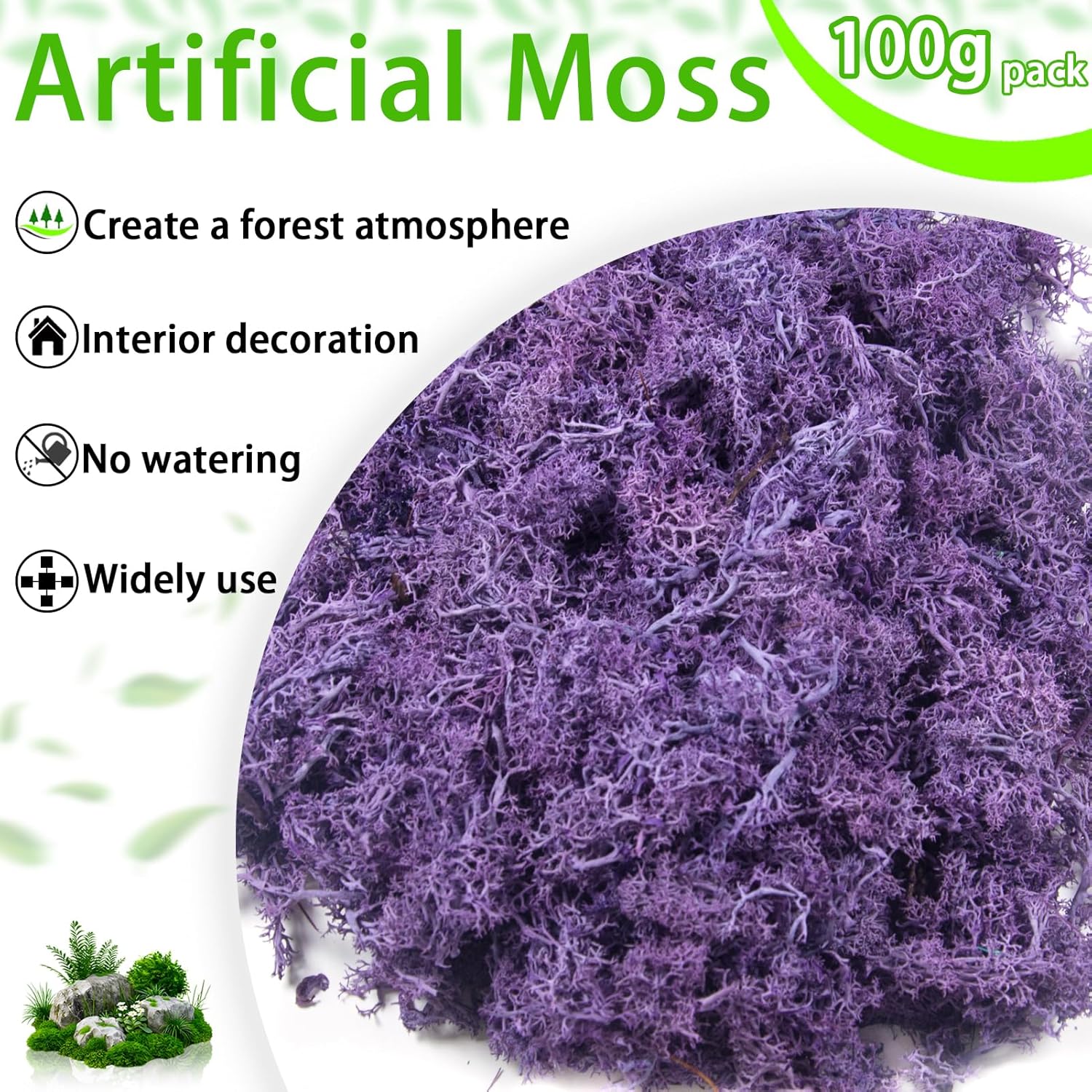 3.5 oz Artificial Moss for Plants Indoor, Fake Moss Preserved Reindeer Moss for Centerpieces Decor,Faux Moss for Moss Decor Home Decor Potted Plants Crafts Wedding Wall Decor(Purple)