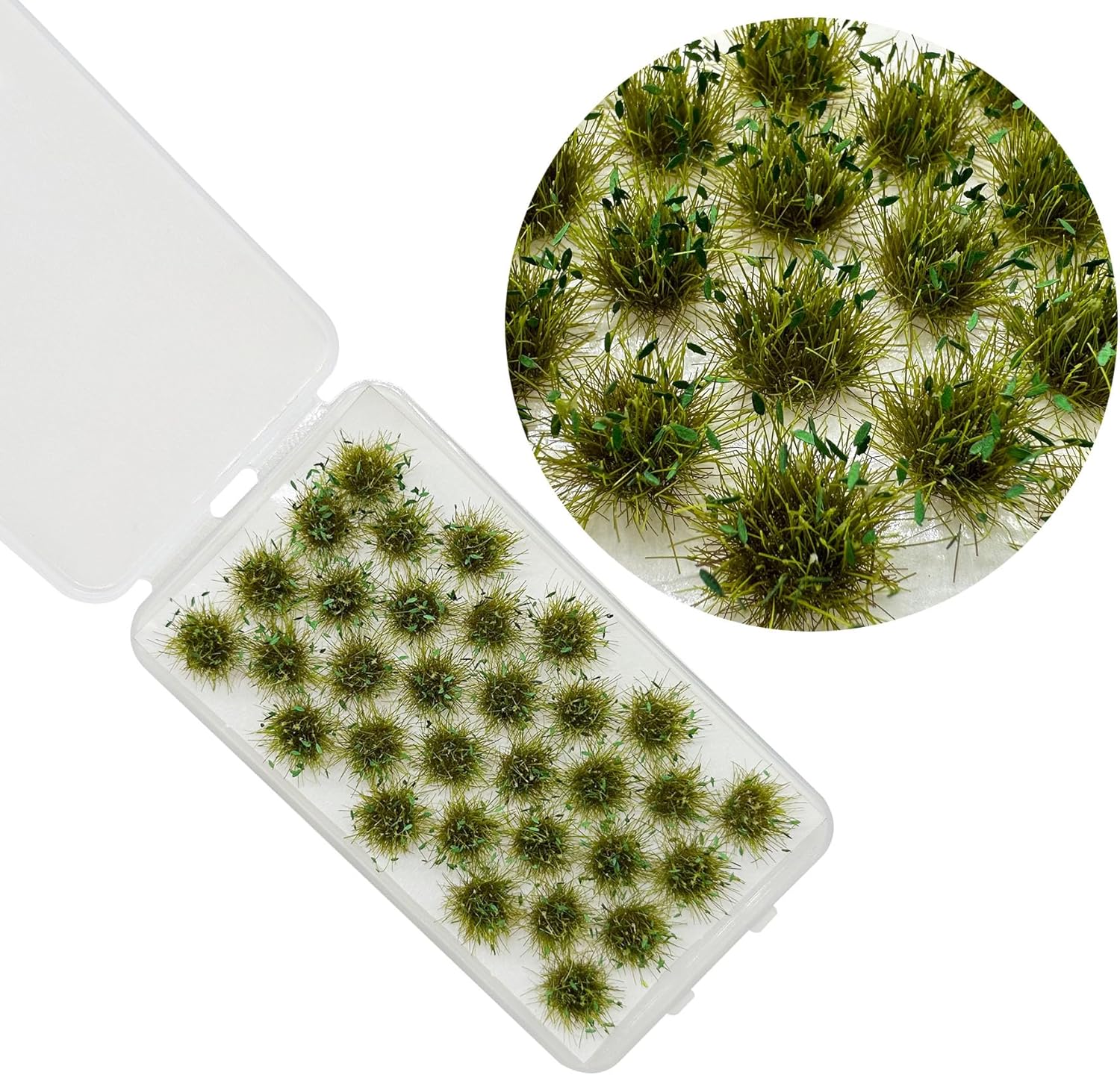 Woohome 32 PCS Miniature Grass Cluster, Field Green Static Grass Tuft Model Vegetation Groups Static Grass Tufts for DIY Model Train Landscape Railroad Scenery Grass Tufts Flower