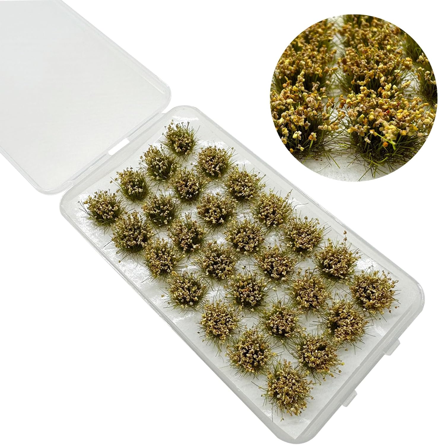 Woohome 112 PCS Static Grass, 4 Color Bushy Tuft Flower Cluster Vegetation Groups for DIY Architecture Building Model Train Landscape Railroad Scenery