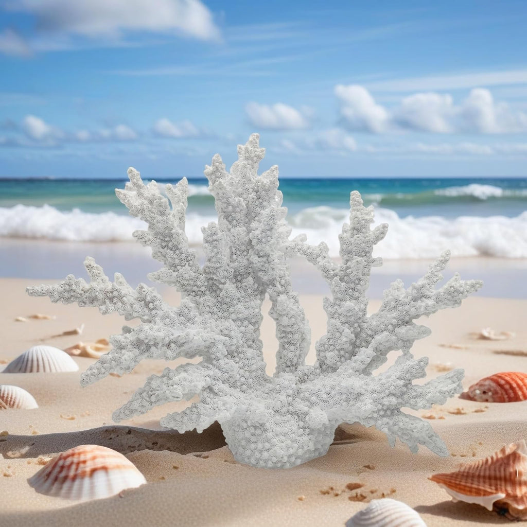 Coral Reef Decor Home Statue,Coastal Beach Nautical Decor,Aquarium、Desk、Bathroom、Room、Shelf Statue,Ocean Themed Gifts (X-White)