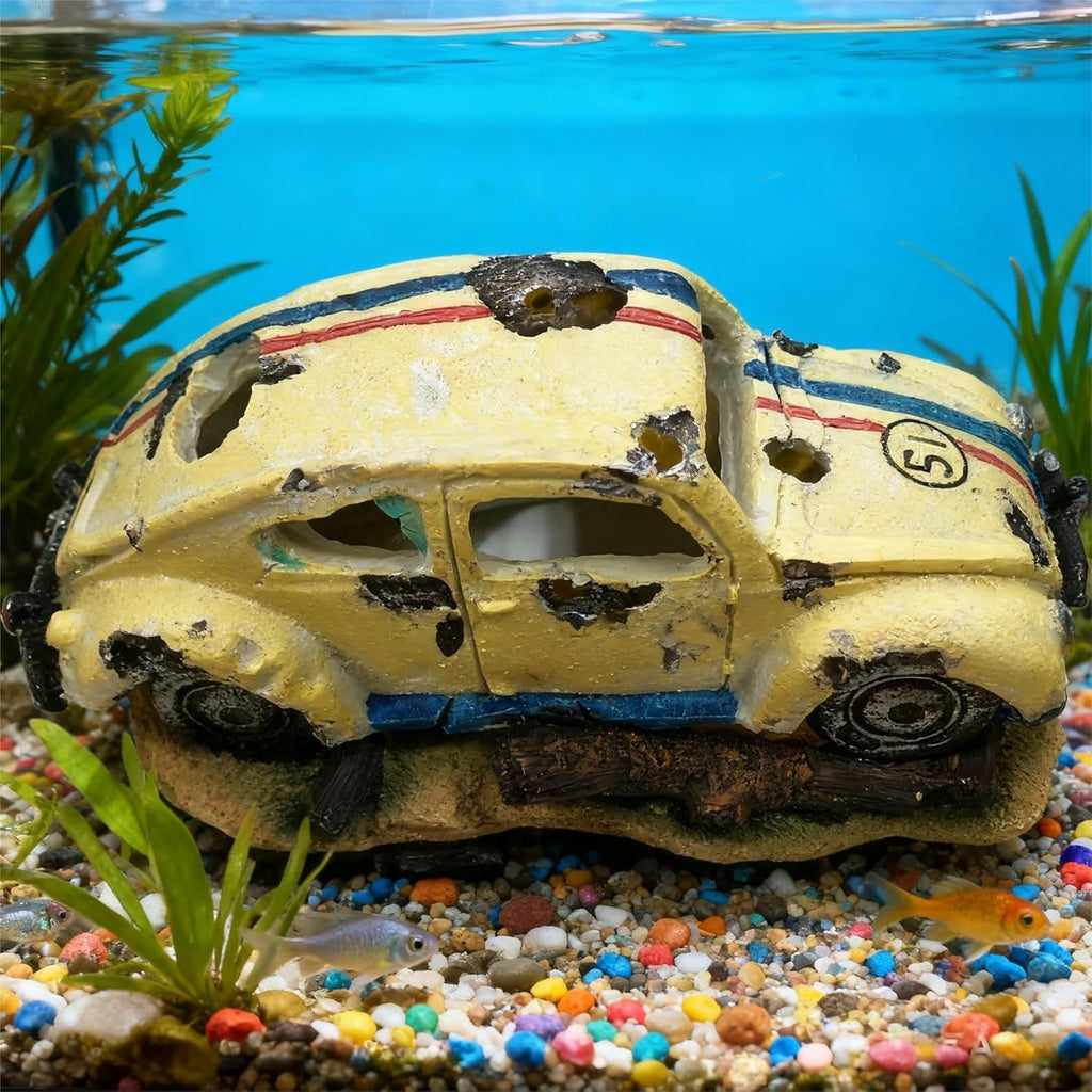 Resin Aquarium Bubble Wreck Car Decor, Fish Tank Air Bubbler Oxygen Pump Ornament, Bubble Car Decoration