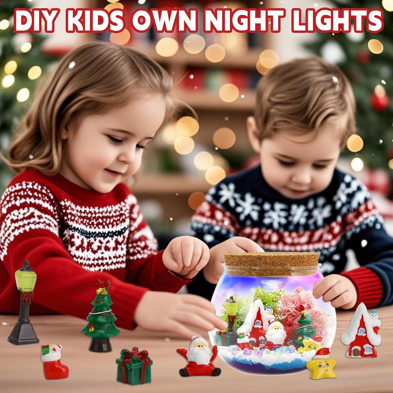 Christmas Light-Up Terrarium Kit for Kids - LED Night Light Birthday Gift for Girls Ages 4 5 6 7 8-12 Year Old - Christmas Toys DIY Arts and Crafts Kit for Kids - Best Presents for Girls