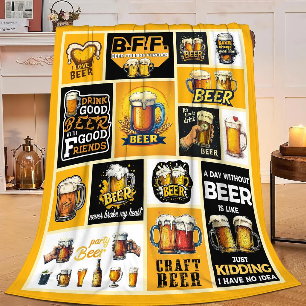 Beer Blanket Drink Beer Throw Blanket Gifts for Adults Women Man Super Soft Cozy Plush Fluffy Fuzzy Fleece Blanket Decor 50''X60''