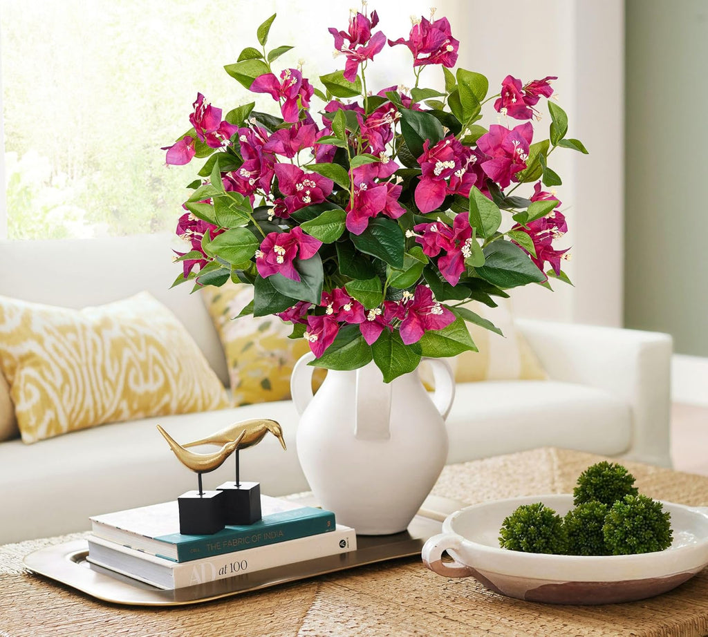 Hollyone 2Pcs Bougainvillea Artificial Flowers Bouquets Red Fake Flower Silk Flowers with Long Stem Floral Arrangements Faux Bougainvillea Flower Plant for DIY Wedding Party Centerpieces Home Decor