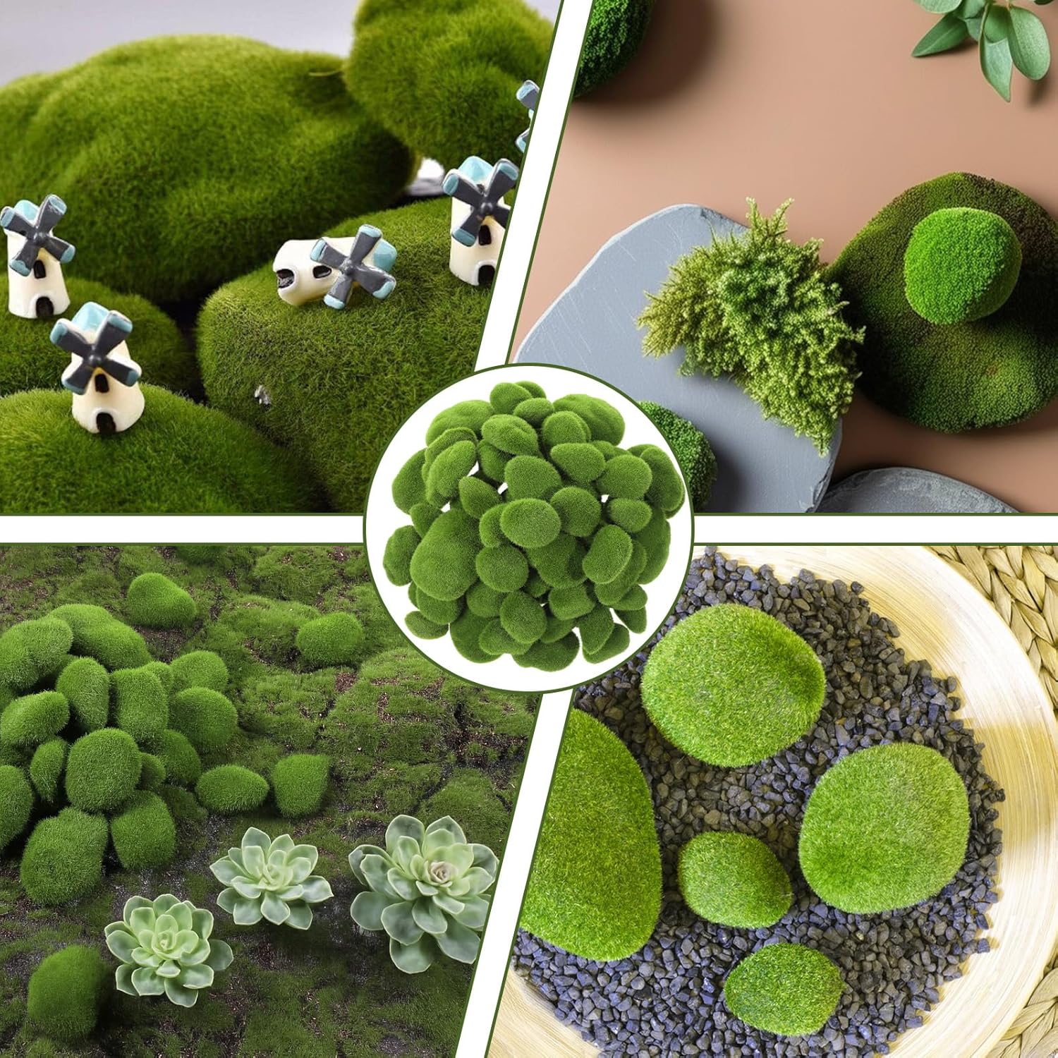 JJUNW 80Pcs Artificial Moss Rocks, Decorative Green Moss Balls, Fake Moss Rocks for Floral Arrangements, Fairy Gardens and Crafting