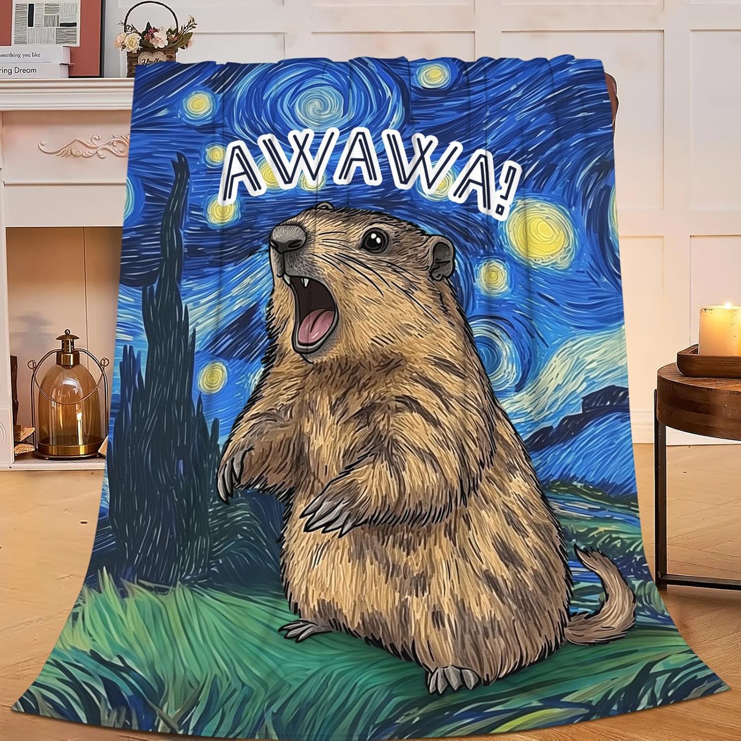 Capybara Throw Blanket Groundhog Throw Blankets Gifts for Couch Sofa Bed Stuff Decor Soft Cozy Fleece Plush Warm Flannel Bedding for Lover Men Women Boys Girls 50"x60"