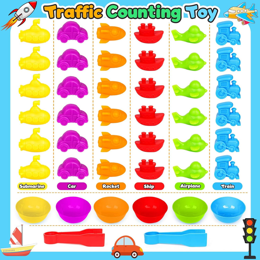Counting Transport Matching Game with Sorting Cups, Sensory Sorting Colors Counting Toys with Games Dice, Montessori Training Preschool Educational Learning Toy Gifts for Toddlers Kids 3 4 5 6 +