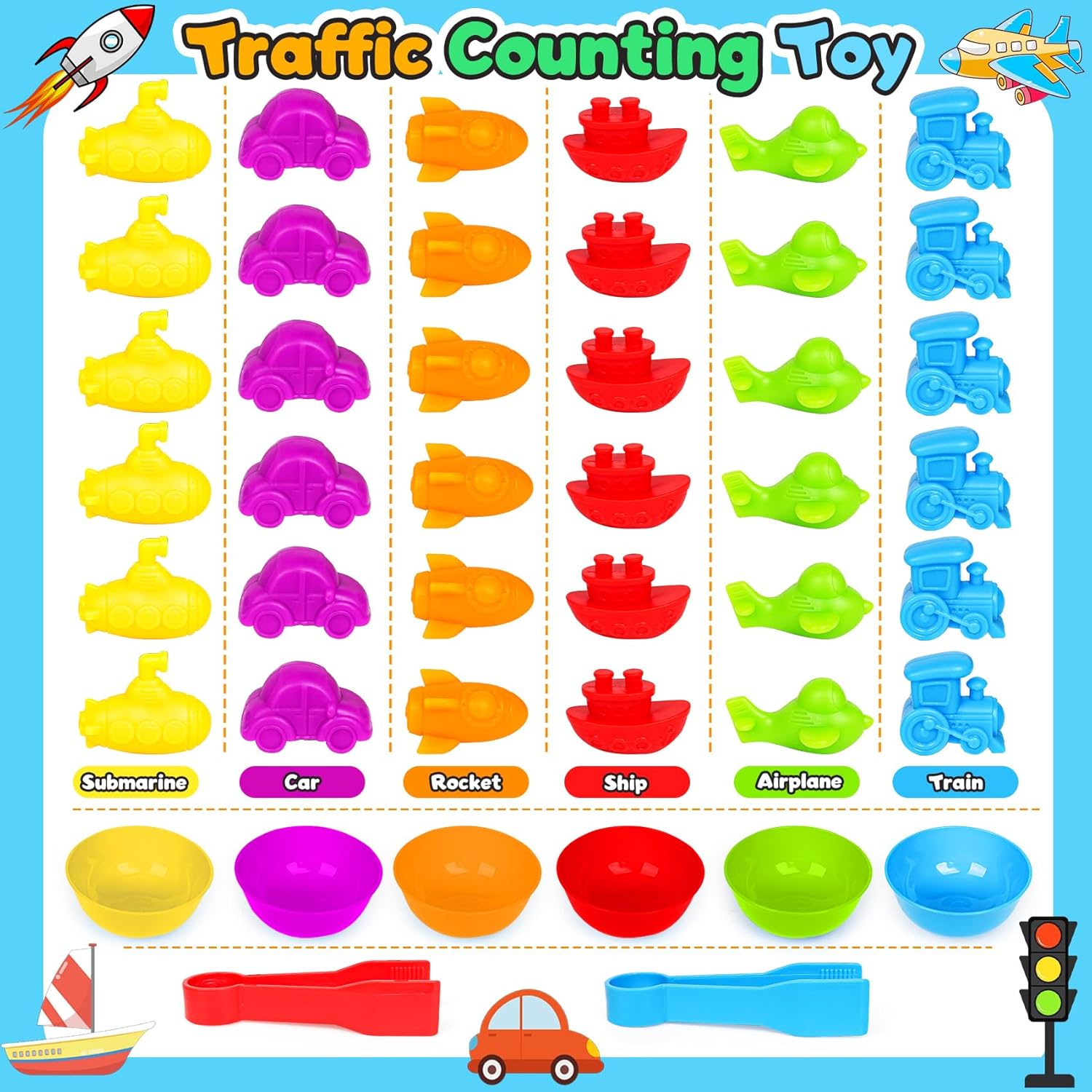 Counting Transport Matching Game with Sorting Cups, Sensory Sorting Colors Counting Toys with Games Dice, Montessori Training Preschool Educational Learning Toy Gifts for Toddlers Kids 3 4 5 6 +
