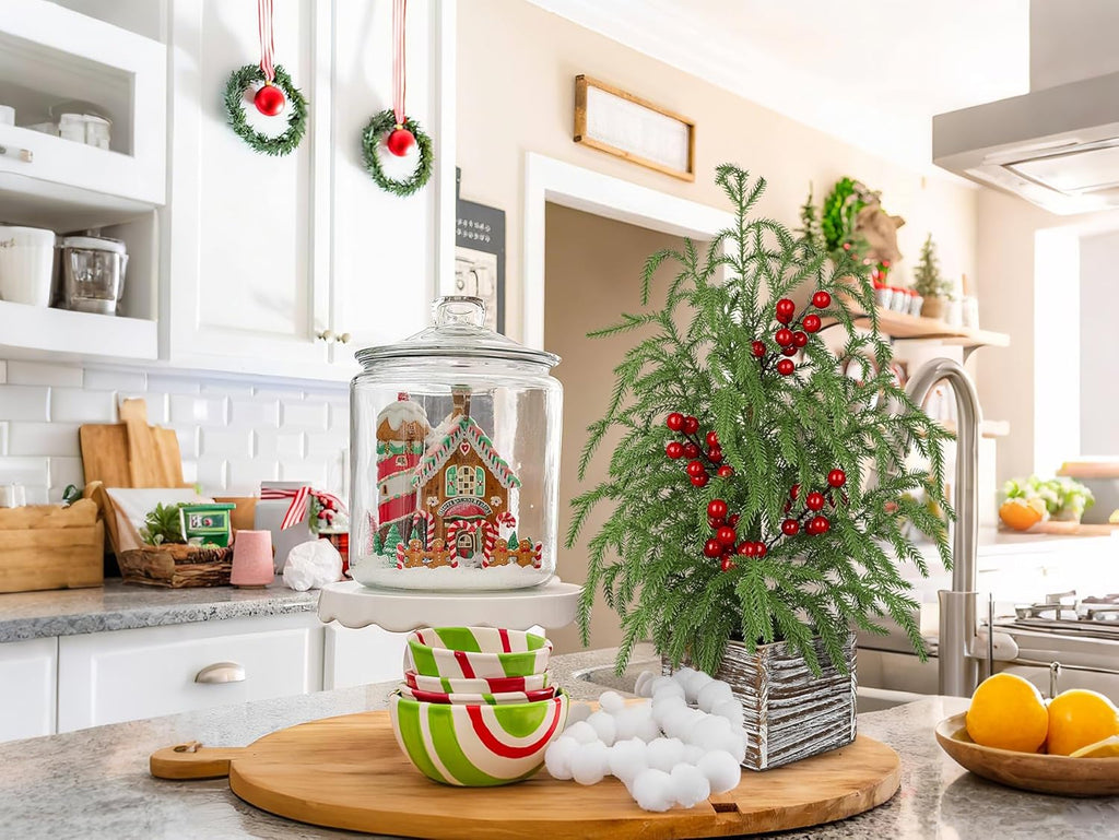 Briful 23.6'' Mini Table Top Christmas Tree with Red Berries – Small Faux Cypress Christmas Tree with Rustic Wooden Base, Realistic Norfolk Pine Tree for Home Office Desk Holiday Centerpiece Decor