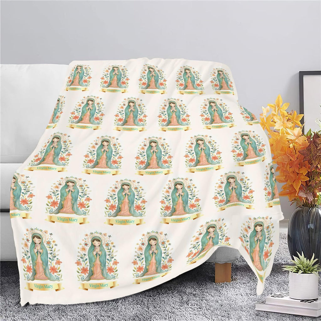 Cute Cartoon Virgin Mary Throw Blanket Gifts for Kids Girls Boys Adults Soft Cozy Plush Fluffy Fuzzy Fleece Blanket Decor 50''X60''